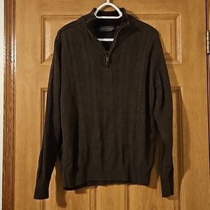 OSCAR DE LA RENTA quarter zip sweater with faux wool neck lining sz.L